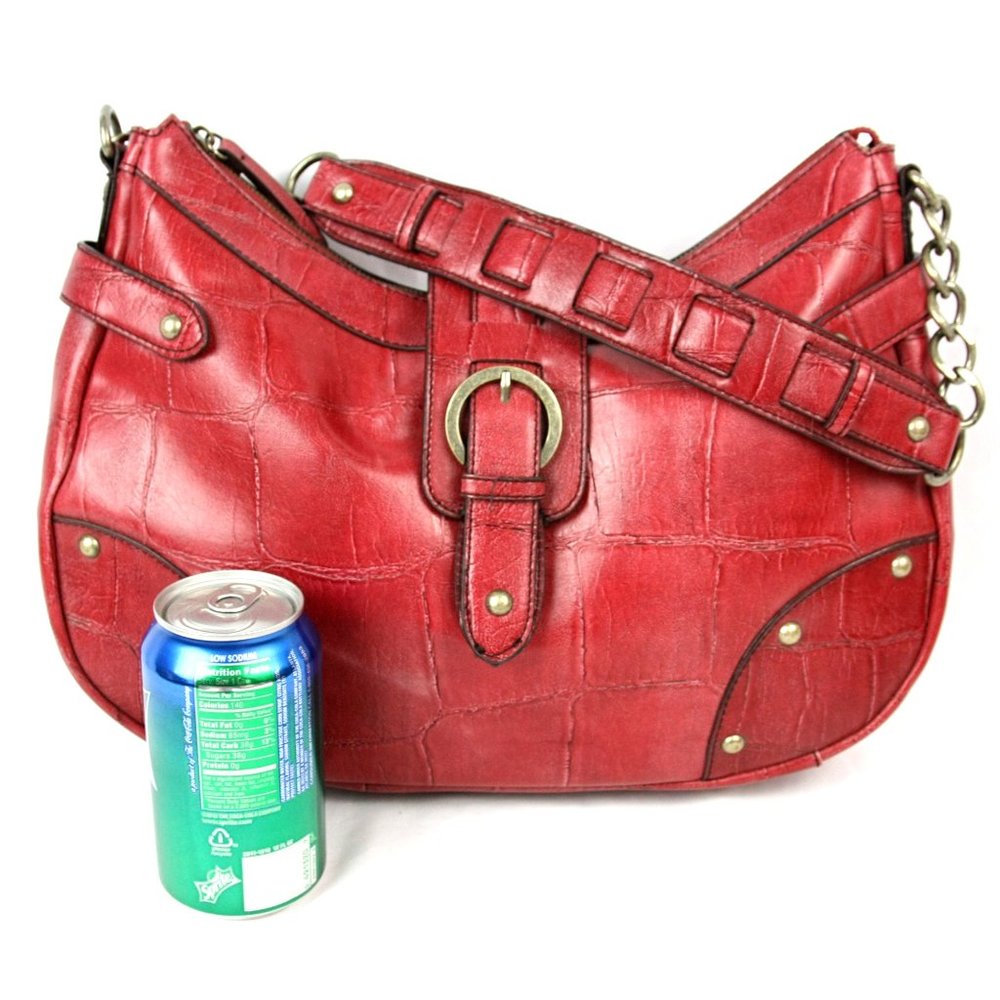 Nine West NWOT Red Leather Croc Embossed Shoulder Bag Handbag Purse Hobo - Picture 10 of 10